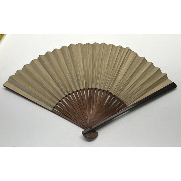 Vintage Asian Inspired Folding Hand Fan With Intricate Fireworks Over Mountains - Picture 2 of 9